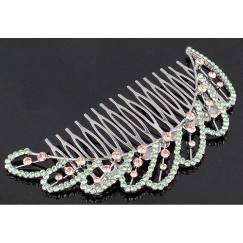 Janefashions 4.75'' Wave Green Austrian Rhinestone Cystal Hair Side Comb Barrette Clip B142g