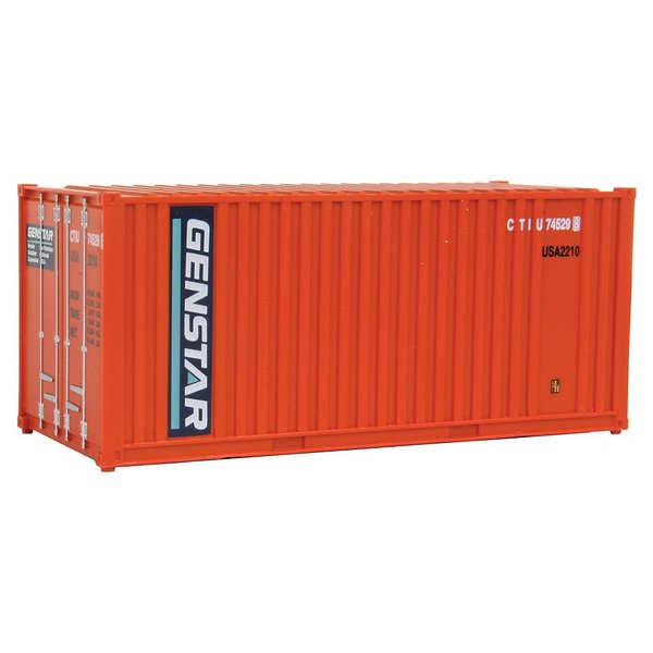 Walthers SceneMaster HO Scale Model of Genstar (Orange, Blue, White) 20' Corrugated Container with Flat Panel,949-8003