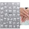 3sheets 5D Embossed Bow Nail Stickers for Nail Art Self-Adhesive Bow Nail Decals White Pink Bow Nail Art Stickers Design Cute Bow Nail Art Supplies for Women Girls