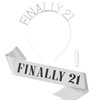 Semato 21st Birthday Sash & Rhinestone “FINALLY 21” Birthday Headband Kit- 21st Birthday Decorations Birthday Gifts for Her Happy 21st Birthday Decorations (silver)
