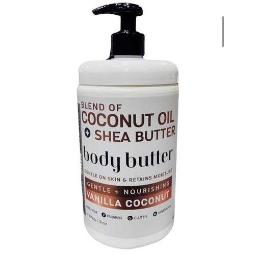 Vanilla Coconut Body Butter with Coconut Oil and Shea Butter, Gentle and Nourishing, Paraben-Free, 31 Oz