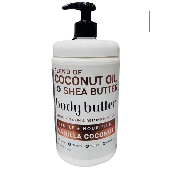 Vanilla Coconut Body Butter with Coconut Oil and Shea Butter, Gentle and Nourishing, Paraben-Free, 31 Oz