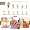 62pcs 3D Cross Nail Charms Rhinestones San Judas Virgin Mary Angel Gold Charms for Acrylic Nail Art Religious Gems Jewels Alloy Metal Nail Chains Tip Manicure Accessories Decoration Supplies Craft DIY