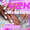 Hotlea 52 PCS 3D Nail Charms Y2K Butterfly Star Cherries Planet Heart Cross Dollars Chrome Nail Charms Silver Nail Rhinestones for Acrylic Nails Kawaii Nail Art Supplies