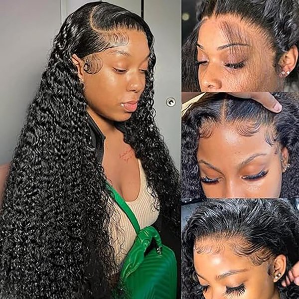 Espive 32 inch Lace Front Wig Human Hair Pre Plucked 180% Density Curly 13x6 Lace Frontal Wigs Human Hair Brazilian Wet and Wavy Human Hair Wigs for Black Women Glueless (Natural color, 32 inch)