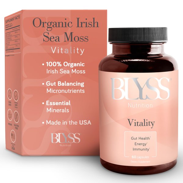 BLYSS Nutrition Organic Sea Moss Capsule - Burdock Root Capsule with Bioperine - Irish Sea Moss Organic for Gut Health - Vegan Sea Moss Pill for Boosting Energy - Anti Aging Capsules with Burdock Root