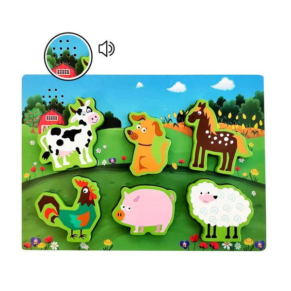 Farm Animals Sound Puzzle, Wooden Chunky Puzzle for Toddlers and Preschoolers Ages 2yrs+, Kids Educational Preschool Learning Puzzles Toy Gift (6pcs)