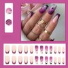 Halloween Press on Nails Medium Square Halloween Fake Nails Purple False Nails Spider Web and Spider Pattern French Tip Nails for Women and Girls 24 Pcs