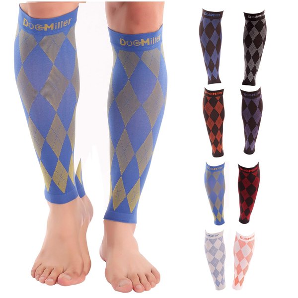Doc Miller Premium Calf Compression Sleeve 1 Pair 20-30mmHg Graduated Support for Sports Running Circulation Recovery Shin Splints Varicose Veins (Ylw.Blue, S)