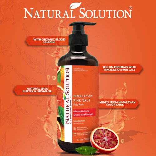 Natural Solution Body Wash, Made with Organic Blood Orange Extracts & Himalayan Pink Salt, Moisturize Skin with Hydrating Shower Gel for Oily Skin – 17 fl oz