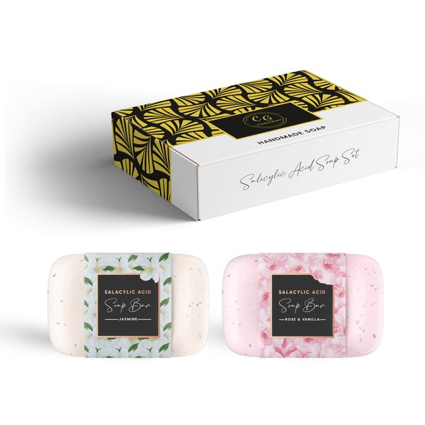 Salicylic Acid Soap Bar - Pack of 2 - Jasmine & Rose & Vanilla | Cleansing & Exfoliating Salicylic Acid Body Scrub Face Soap | 2% Salicylic Acid Scrub Soap for Acne | Salicylic Acid Bar Soap