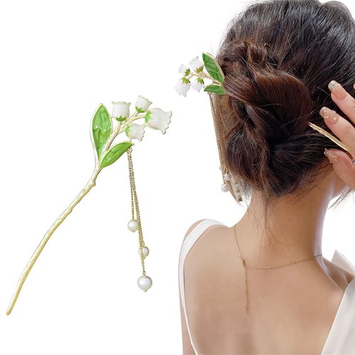 Pearl Flower Hair Stick Chinese Hair Chopsticks Hairpin Vintage Tassel Hair Pin Lily of The Valley Hair Stick Hair Chopstick Tassel Chinese Hair Stick Chinese Hair Sticks Hair Accessories for Women