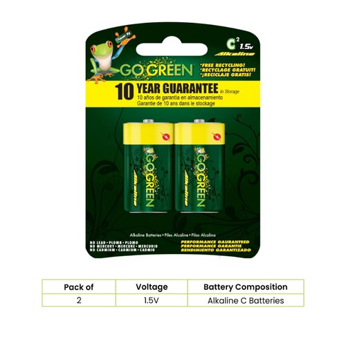 GoGreen Power (24003) Eco Friendly Alkaline C Batteries - No Lead, Cadmium or Mercury - Pack of 2