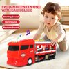ITEFDTUTNE Carrier Truck Race Car Track Set for Toddlers Toys, 4 FT Race Track and 6 Die-Cast Toy Cars, Truck Toy with Lights & Sounds Xmas Gifts for 3 4 5 6 7 8 Years Old Kids Boys Girls (Red)