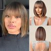 Allbell Bob Wigs for Black Women Short Brown Bob Wig with Blonde Bangs Highlights Natural Looking Synthetic Wig for Daily Use