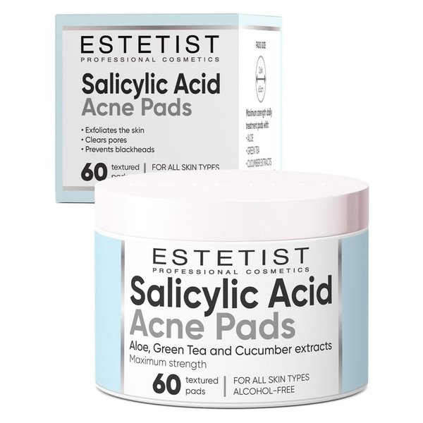 ESTETIST Salicylic and Glycolic Acid Facial Cleansing Pads, Hydrating Acne Pads with Natural Extracts, Exfoliating Face Cleansing Pads for Men and Women, Acne Care Wipes, 60 Count