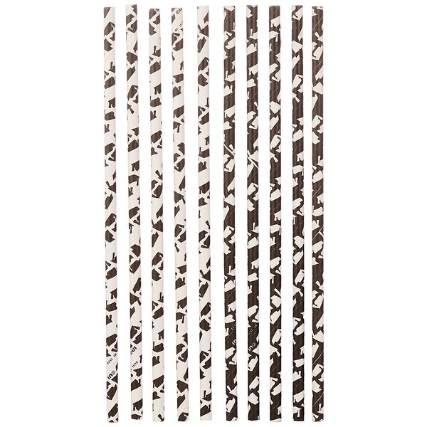 Graduation Paper Straws - 8", Black & White, 10 Pcs
