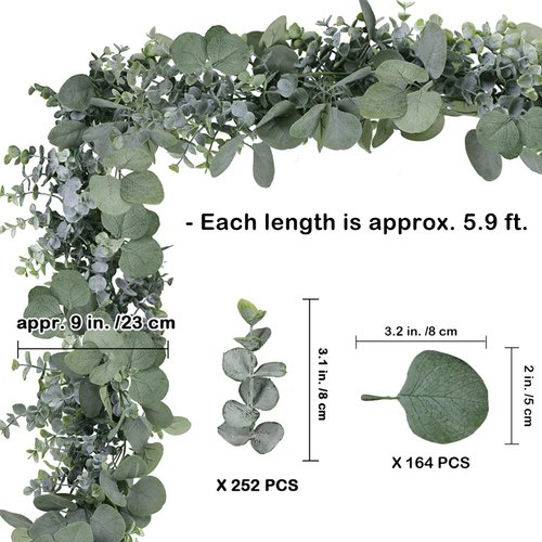 Winlyn 5.9' Long Faux Leaves Greenery Artificial Silver Dollar Eucalyptus Garland in Grey Green Wedding Arch Swag Backdrop Garland Doorways Table Runner Garland Indoor Outdoor