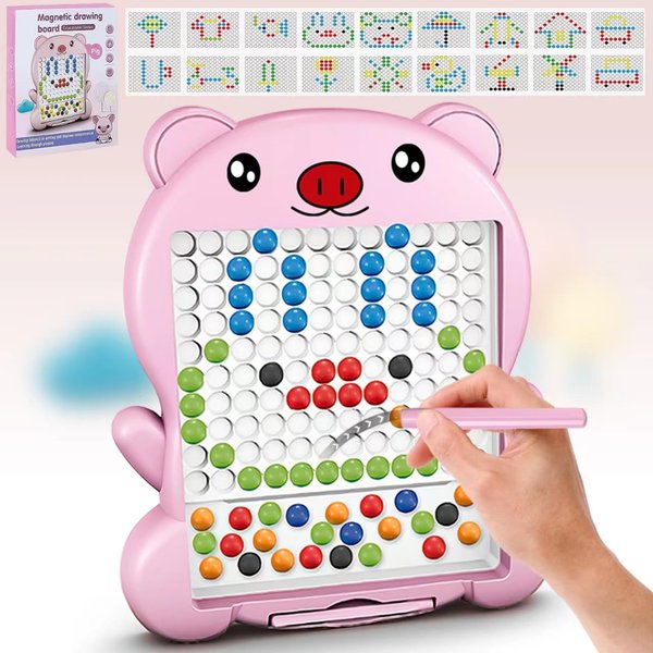Magnetic Drawing Board - Magnetic Dots Board - Doodle Board with Magnetic Beads and Pen - Magnetic Dot Art - Montessori Educational Preschool Toddler Toy - Travel Toy for Kids Aged 3-6 Years Old