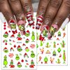 12Sheets Christmas Nail Art Stickers Green Fun Cartoon Santa Claus Designs Nail Decals Xmas Tree 3D Self-Adhesive Winter Holiday Nail Decoration Xmas DIY Manicure Accessories Supplies for Women Kids