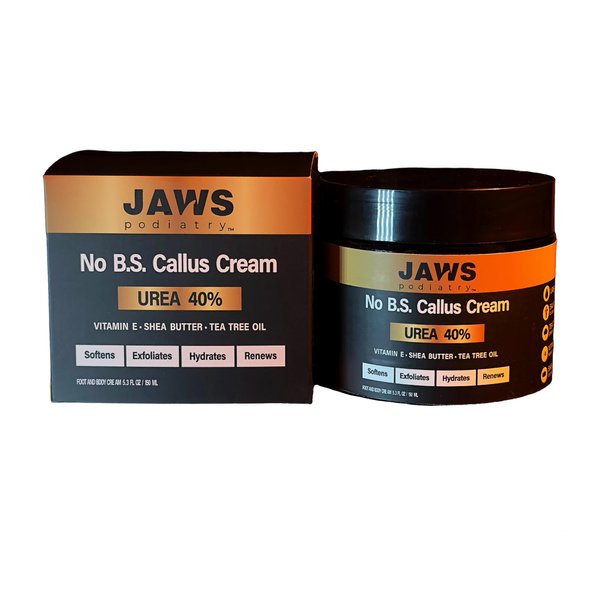 Urea Cream - Jaws Podiatry No B.S. Callus Cream - Foot Cream for Dry Cracked Heels Feet Knees Elbows Hands - 40% Urea Callus Remover For Feet - Soften Exfoliates Hydrates and Renews Skin