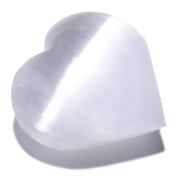 KALIFANO Selenite Heart Worry Stone with Healing & Calming Effects - High Energy Selenita/Satin Spar Love Palm Stone Used for Cleansing and Protection (Information Card Included)