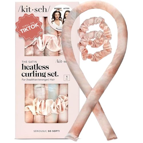 Kitsch Satin Heatless Curling Set - Overnight Hair Curlers and Rollers for No-Heat Soft Curls, Curling Rod Headband - Sunset
