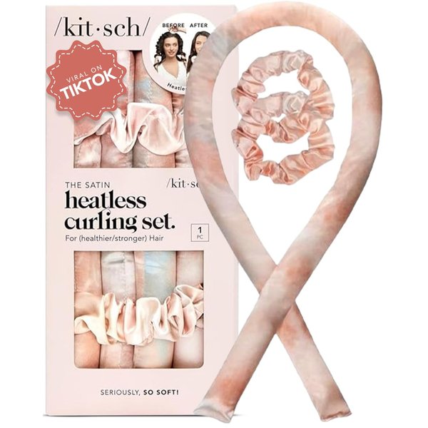 Kitsch Satin Heatless Curling Set - Overnight Hair Curlers and Rollers for No-Heat Soft Curls, Curling Rod Headband - Sunset