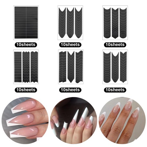 2250 Pcs French Tip Nail Art Stickers French Manicure Strips Stickers Nail Guides Self-Adhesive French Nail Tips Guides Decals for Edge Auxiliary DIY Decoration Stencil Tools (60 Sheets)