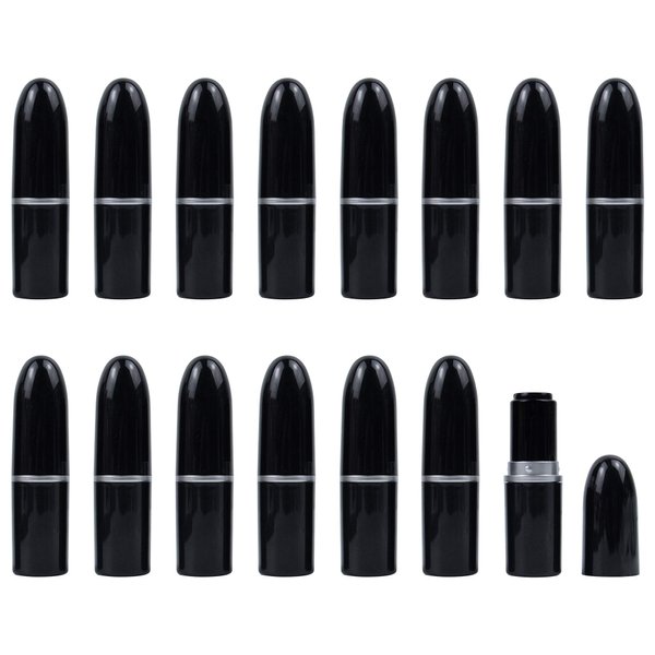 AUEAR, Empty Lip Balm Lipstick Tubes Container Bullet Shape for Lipstick Lip Balm DIY (Black, 15 Pack)