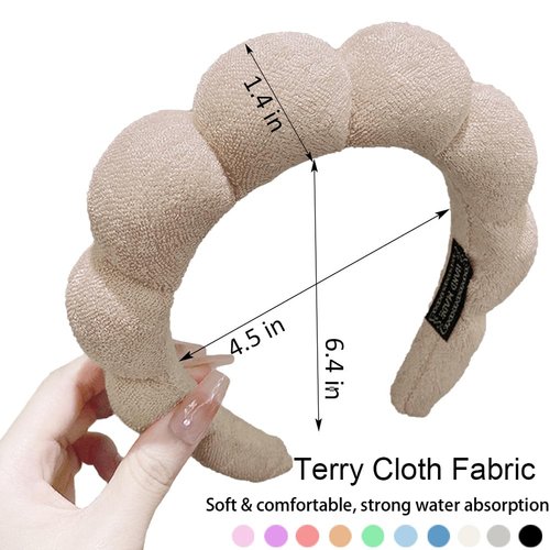 AOENJIE Spa Headbands for Washing Face or Makeup, Sponge Bubble Skincare Headbands, Puffy Terry Cloth Hairband for Women, Skin Care Makeup Headwear Hair Accessories for Girls (Coffee)