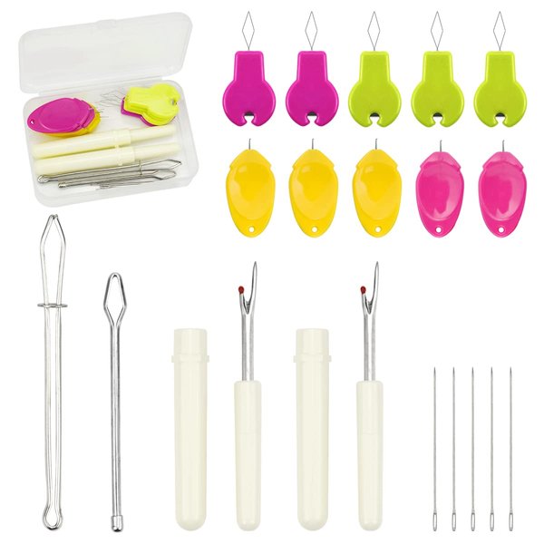 Needle Threaders Tool Set 19 in 1 for Hand Sewing, Sewing Machine, DIY (5 Pcs Gourd Shaped Threaders + 5 Pcs Thumb Shaped Threaders + 2 Pcs Drawstring Threaders + 2 Pcs Seam Rippers + 5Pcs Needles)