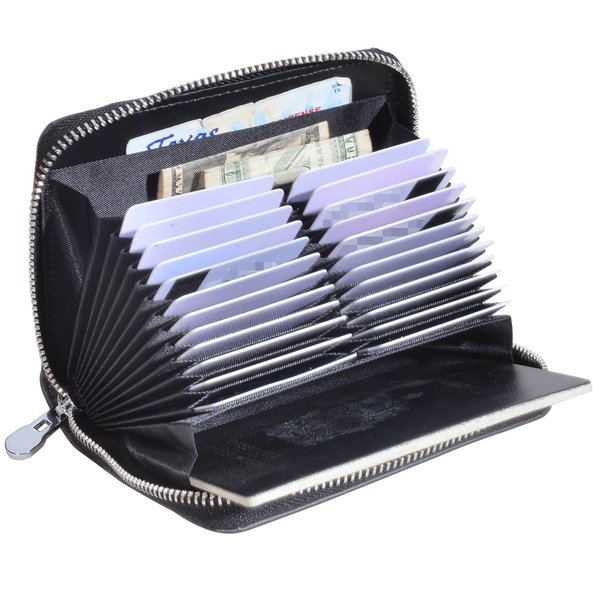 Easyoulife Genuine Leather Credit Card Holder Case Passport Wallet RFID Blocking (Black)