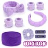 LTHYHJ 20 Piece Spa Headband and Wristband Set, Face Wash Headband, Skin Care Products Headband and Wristband Set, Bubble Headband,Gifts for Ladies, Women's Headbands(Purple)