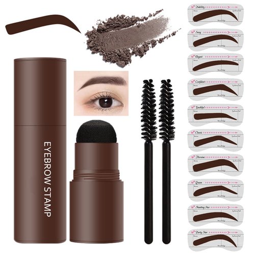 LXZJJM Eyebrow Stamp Stencil Kit,Long-lasting,Natural and Smooth Texture,Includes 10 Brow Shapes & Stamps,Reusable eyebrow stencils (dark brown)