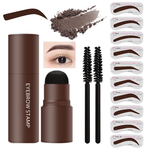 LXZJJM Eyebrow Stamp Stencil Kit,Long-lasting,Natural and Smooth Texture,Includes 10 Brow Shapes & Stamps,Reusable eyebrow stencils (dark brown)