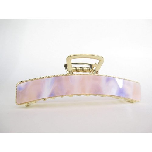 Long gold metal and lavender purple pink marbled acrylic hair claw clip