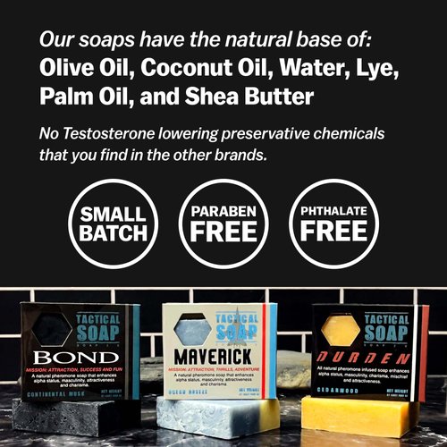 Tactical Soap All-Natural Men's Soap (3 bars) - Pheromone-Infused for Attraction, Exfoliating, Manly Bar Soap, 100% Natural, Made in the USA