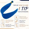 RUNATURE I Tips Hair Extensions Blue I Tip Human Hair Extensions 22 Inch Pre Bonded Blue Hair Extensions for Highlight Cold Fusion Beaded I Tip Extensions Real Hair 25g 25strands