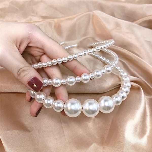 Aoxmas 3pcs White Faux Pearl Hairbands Bridal Hair Hoop Wedding Hair Accessories Pearl Headbands for Women Girls