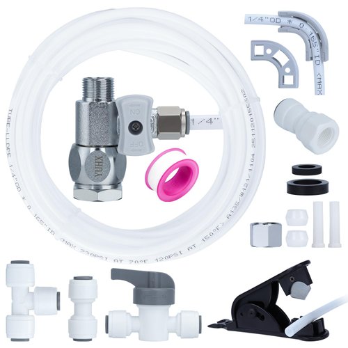 Refrigerator Water Line Kit Connection and 1/4 Compression Ice Maker Installation Kit,1/4" OD Tubing with Quick Connect for Fridge Icemaker RO Systems Water Filters Faucet,+Feed Water Adapter 25ft