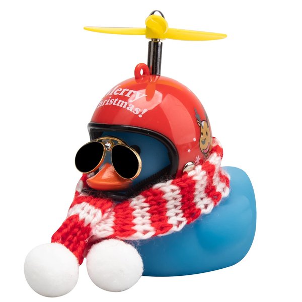 wonuu Rubber Duck Toy Car Decoration Ornaments Duck Car Dashboard Decorations Cool Glasses Duck with Propeller Helmet (Blue-Merry Christmas)