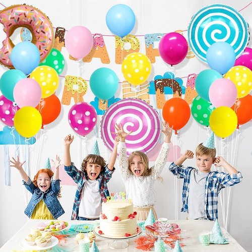 Sweet Candy Balloon Garland Arch Kit - Rose Red Teal Blue Yellow Balloons Neon Balloons Arch Candy Lollipop Balloons for Girls Rainbow Candyland Birthday Baby Shower Christmas Party Decorations