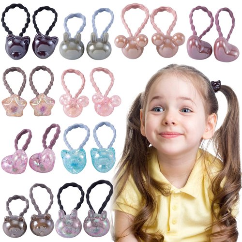 30pcs Elastic Hair Ties, PAGOW Colorful Ponytail Holder, Small Rubber Bands, Cute Hair Accessories For Girls, Women, Teens (3pcs / Types, 10 Types/Set) Pendant Diameter 16-19mm
