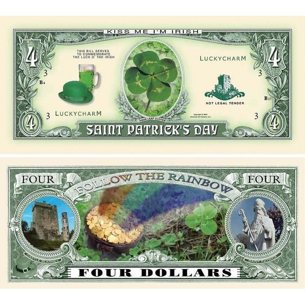 10 Saint Patrick Four Dollar Bill with Bonus “Thanks a Million” Gift Card Set