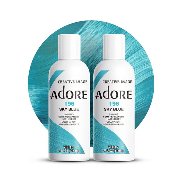 Adore Semi Permanent Hair Color - Vegan and Cruelty-Free Blue Hair Dye - 4 Fl Oz - 196 Sky Blue (Pack of 2)