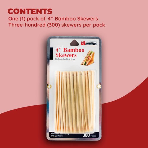 Jacent 4 Inch Appetizer Bamboo Skewers. 300 Count per Pack, 1-Pack