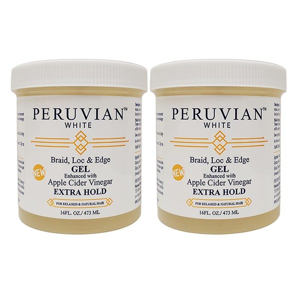 Peruvian white Braid, Loc, and Edge Gel EXTRA HOLD for Relaxed & Natural Hair, 16 oz. (Apple Cider Vinegar) (Pack of 2)