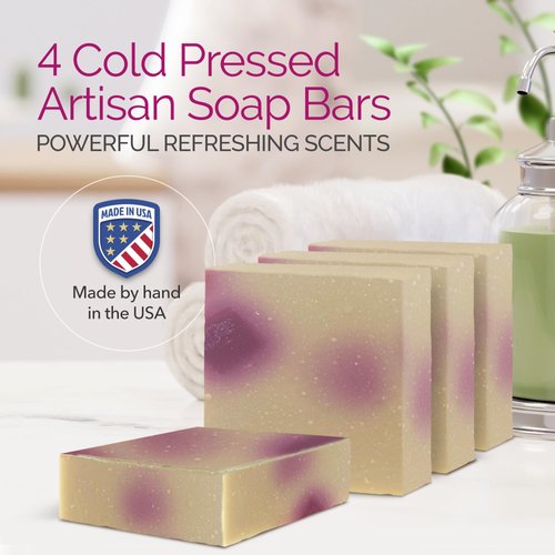 Age of Sage Handmade Natural Bar Soap Gift Set - 100% All Organic Vegan Bath Moisturizing Handmade Artisan Scented Cold Process Fragrant Soaps with Essential Oil - 4 Pack (Pomegranate Cherry)