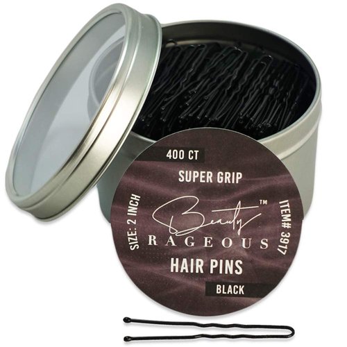 Super Grip - U Shaped Hair Pins - Black - 400 Ct Approx - Handy Reusable Tin